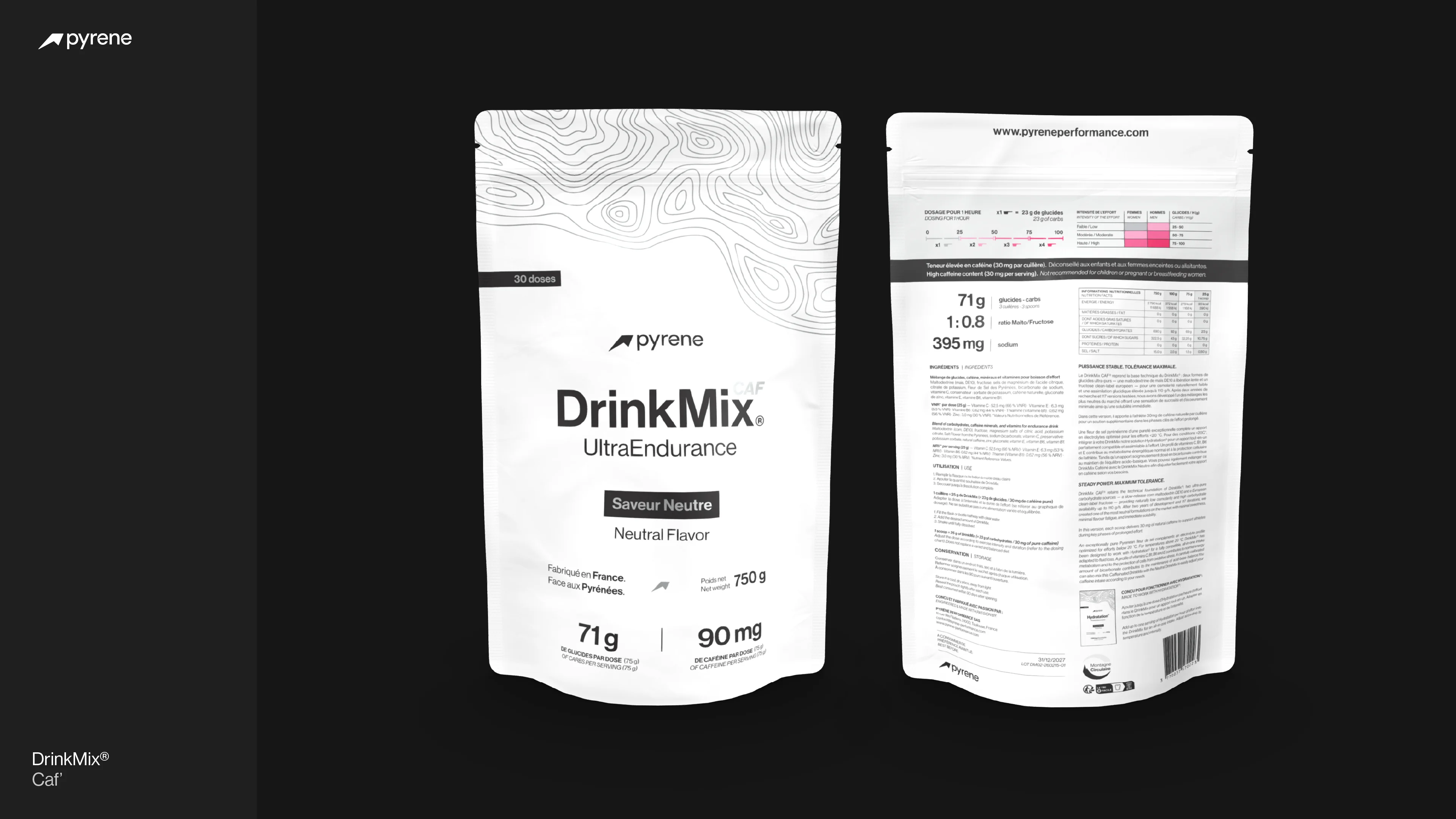 Pyrene® DrinkMix UltraEndurance — packaging avec informations nutritionnelles